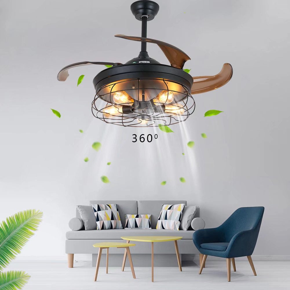Industrial Caged Ceiling Lamp And Retractable Fan By Homeroots