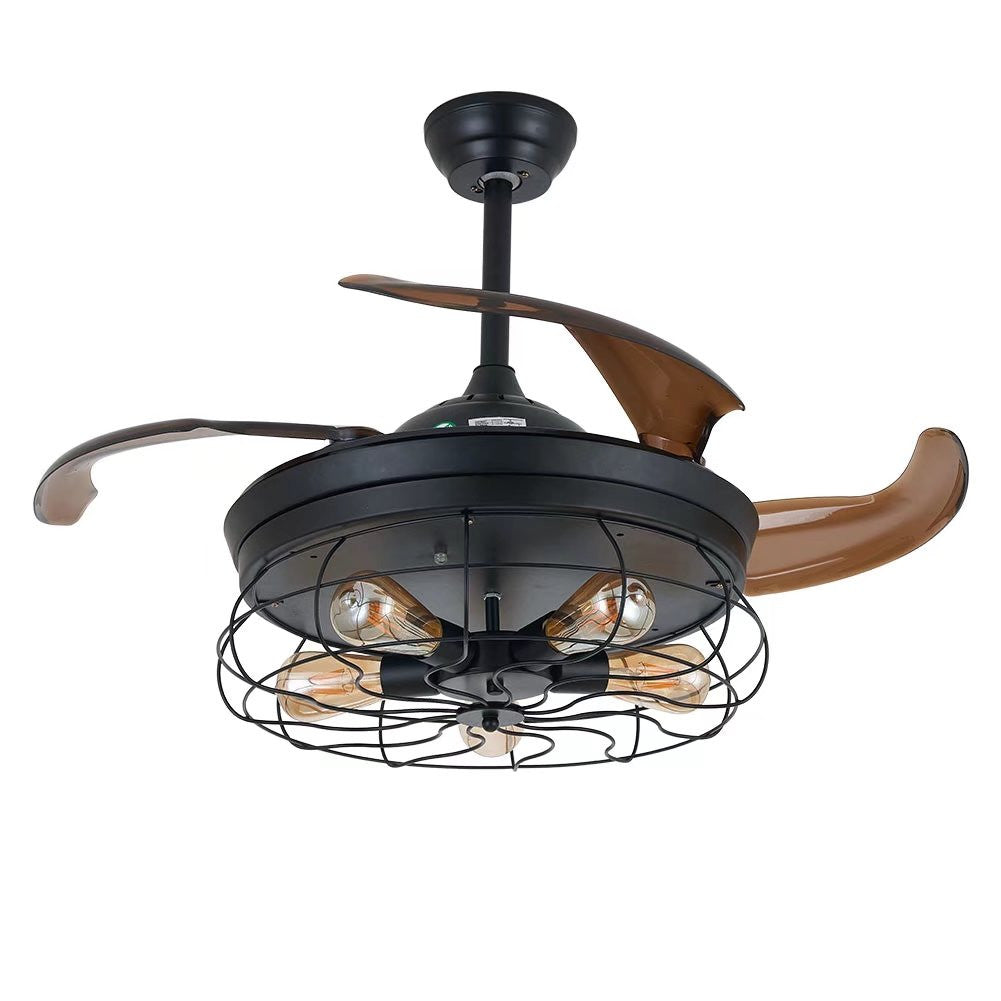 Industrial Caged Ceiling Lamp And Retractable Fan By Homeroots