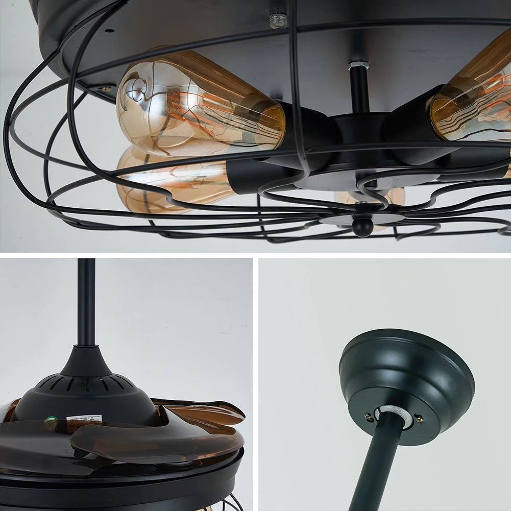 Industrial Caged Ceiling Lamp And Retractable Fan By Homeroots