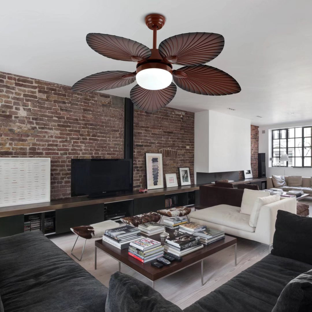 Brown Tropical Palm Metal Ceiling Lamp And Fan By Homeroots