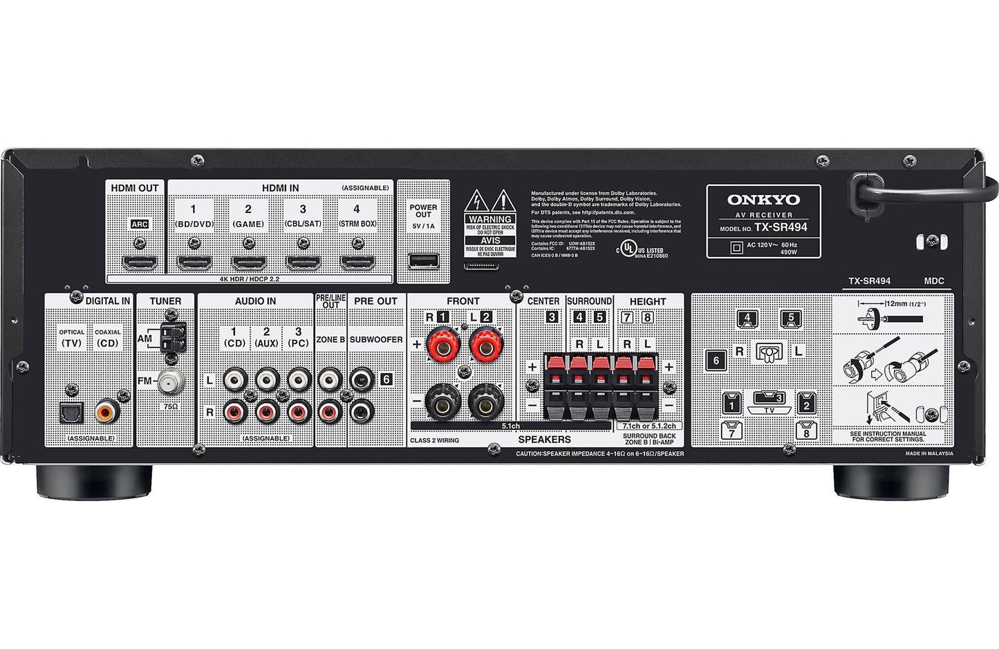 Onkyo TX-SR494 - AV Receiver with 4K Ultra HD - Dolby Atmos